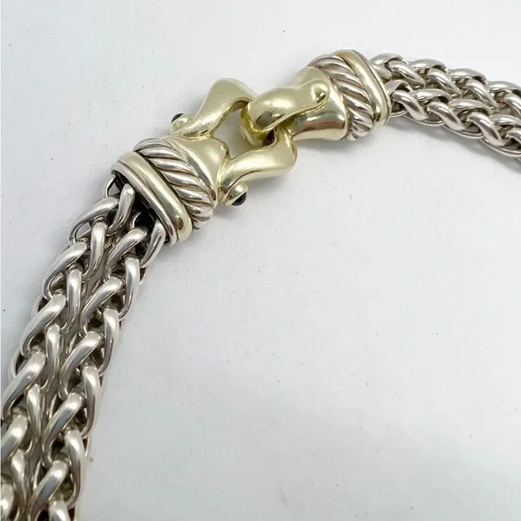 David Yurman Gold Buckle Double Wheat Chain Necklace With Rhodolite Garnet - Picture 8 of 14